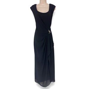 Size 16 XL 1X BLACK CHIFFON CASCADE RUFFLE LONG GOWN‎ Dress Wedding Dragonfly